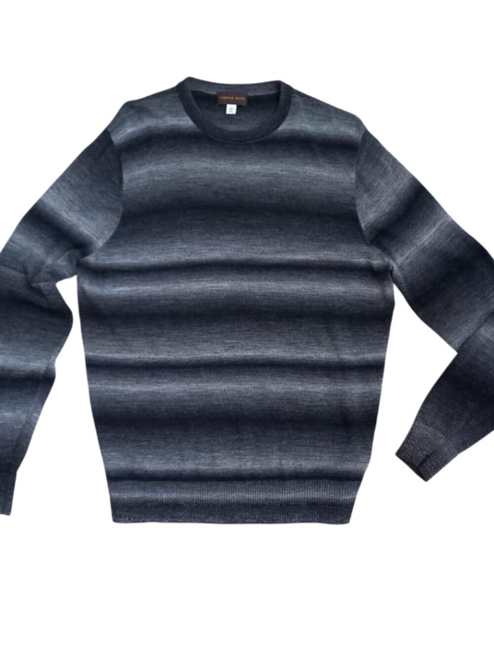 Old Money Striped Crewneck Sweater Gray Black Lightweight Knit Thomas Dean L